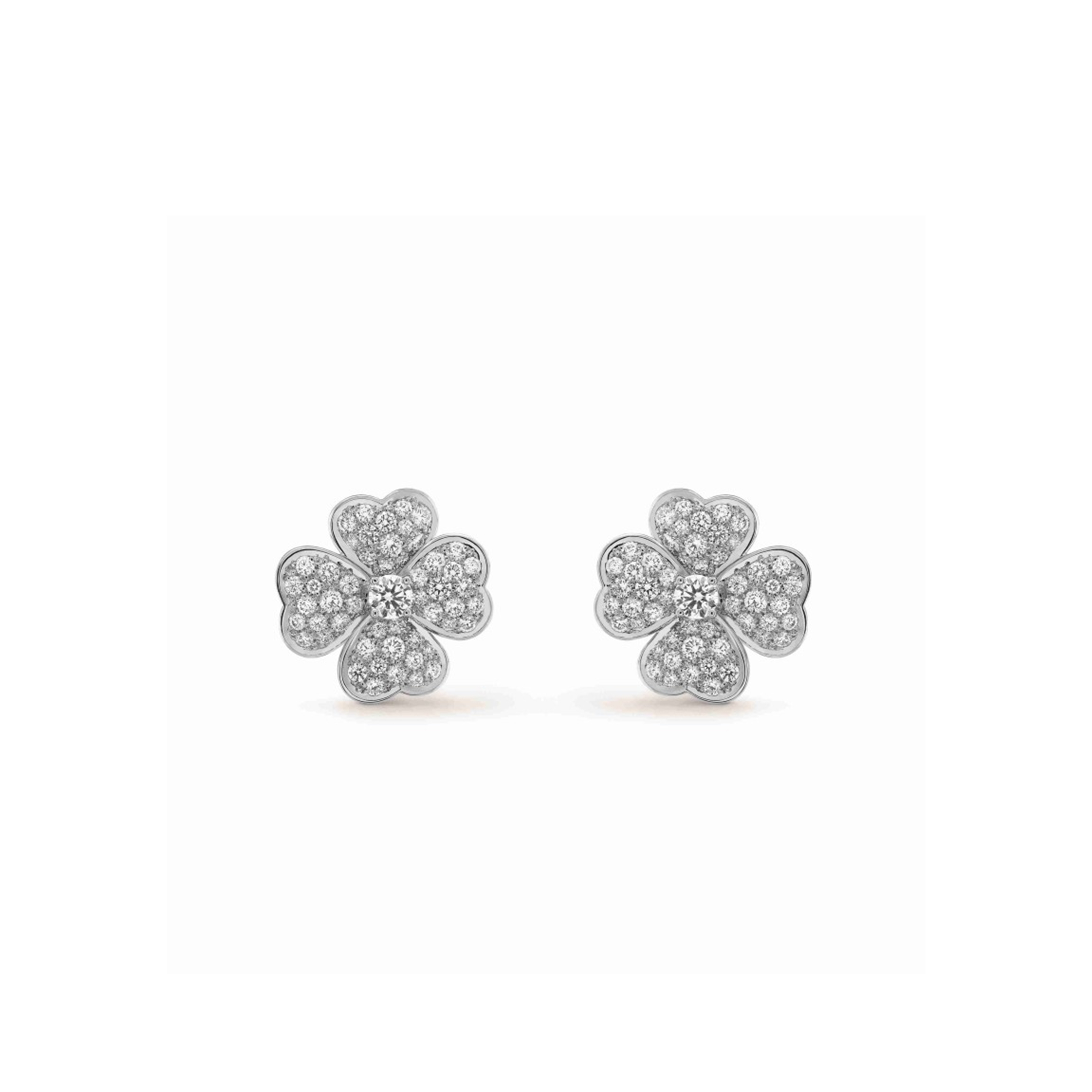 VAN CLEEF ARPELS COSMOS EARRINGS, MEDIUM MODEL - WHITE GOLD, DIAMOND  VCARO68J00